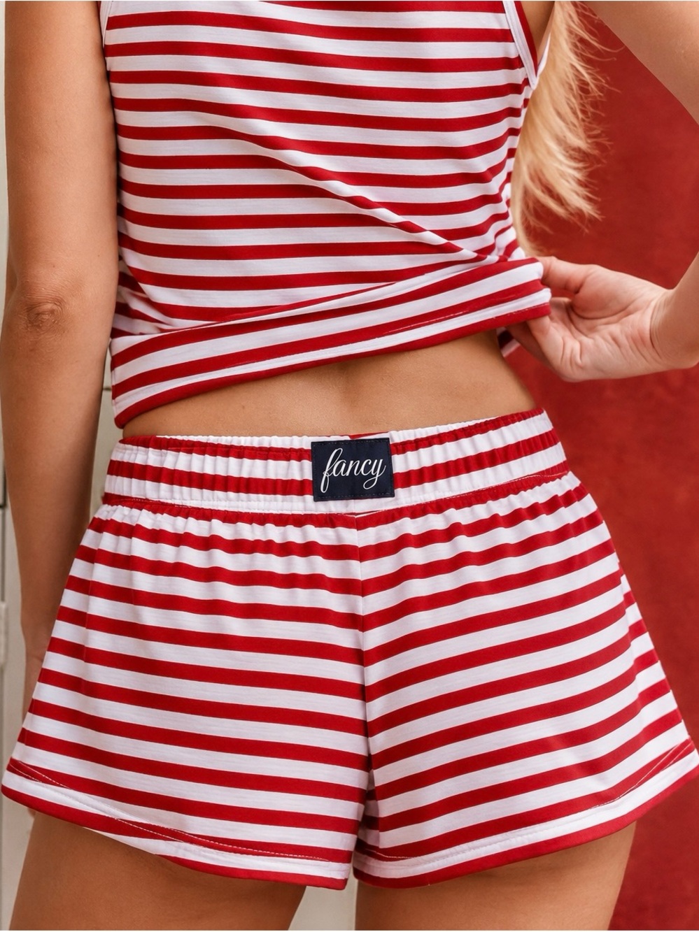 Fancy Essential Striped Comfort Shorts Red White Size M/L